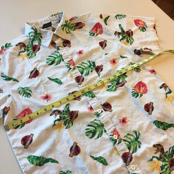 Jurassic World Hawaiian Camp Shirt Mens Med White All Over Jurassic Park Print - Picture 6 of 10